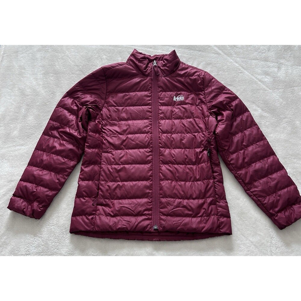 Rei Co-Op Down Puffer Jacket kids Unisex Medium 10-12 Red Full Zip Hiking